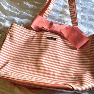 Kate Spade striped melon pink and white tote